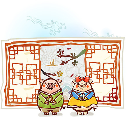 EPS 동물 척추동물 캐릭터 한국전통 문양 육지동물 명절 동물캐릭터 일러스트 포유류 전통캐릭터 새해 의인화 사람없음 새해인사 십이지신 운세 돼지띠 돼지 신년캐릭터 전통문 돼지캐릭터 장지문 일러캐릭터 전통 기념일 한국 문 인사 파일형식 벡터