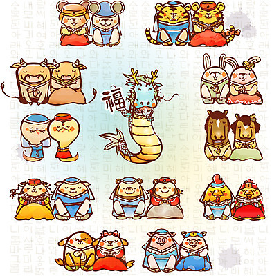 EPS 동물 척추동물 캐릭터 한국전통 명절 동물캐릭터 일러스트 전통캐릭터 새해 의인화 사람없음 십이지신 운세 신년캐릭터 일러캐릭터 전통 기념일 한국 파일형식 벡터