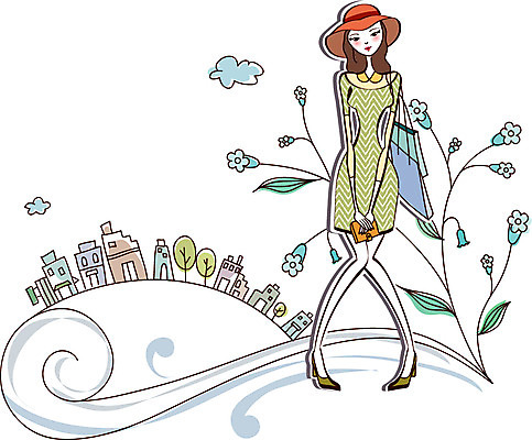 EPS 구름 우먼라이프 라이프스타일 계절 여자 꽃 일러스트 한명 사람 빌딩 20대 성인 건물 쇼핑 봄 도시 여자만 여자한명만 성인여자만 청년만 청년여자만 성인한명만 청년여자한명만 성인여자한명만 성인만 국내일러스트 자연요소 식물 1 건축물 청년 생활 파일형식 벡터