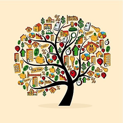 EPS 해외이미지 나무 무료이미지 화살표 돈 일러스트 부동산 그래프 주택 사람없음 경제 돼지저금통 연결 오브젝트 해외202004 해외일러스트 식물 건물 저금통 재산 파일형식 벡터 무료콘텐츠
