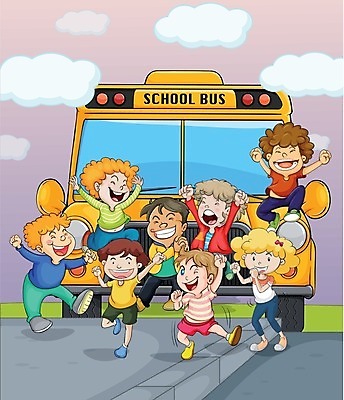 EPS 해외이미지 무료이미지 학생 여자 어린이교육 남자 어린이 일러스트 학교 웃음 소년 여러명 점프 만세 스쿨버스 어린이만 해외202004 해외일러스트 교육 다수 모션 버스 표정 사람 파일형식 벡터