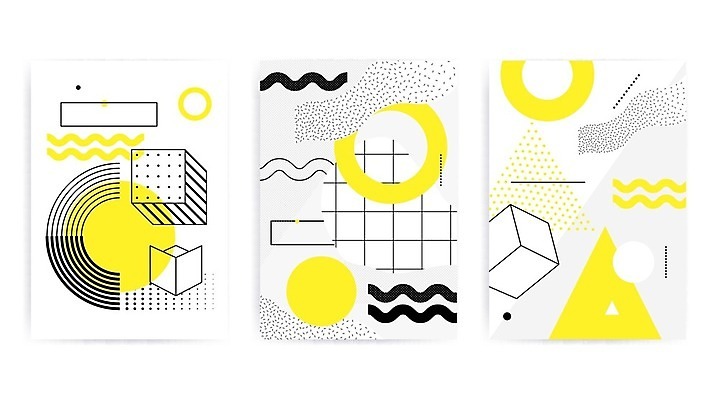EPS 해외이미지 모양 디자인 포스터 선 백그라운드 패턴 일러스트 추상 사람없음 그래픽 장식 세트 노란색 검은색 흰색 점 원형 기하학 팝 멤피스디자인 해외202004 해외일러스트 도형 컬러 무늬 파일형식 벡터