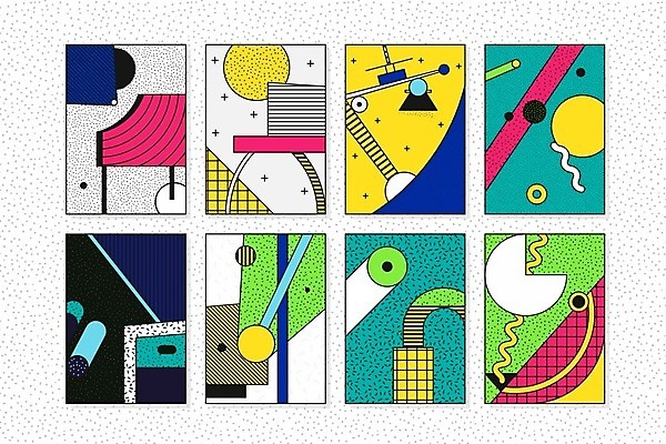 EPS 해외이미지 디자인 패턴 일러스트 추상 미술 사람없음 세트 팝아트 기하학 멤피스디자인 해외202004 해외일러스트 무늬 문화예술 그림 파일형식 벡터