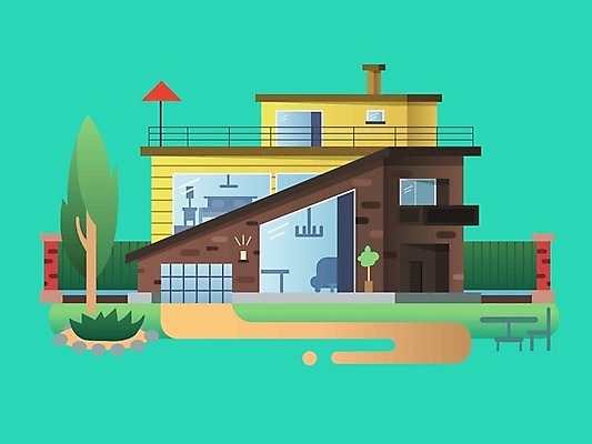 EPS 해외이미지 나무 무료이미지 백그라운드 일러스트 주택 사람없음 건물 초록색 차고 해외202004 해외일러스트 식물 건축물 컬러 파일형식 벡터