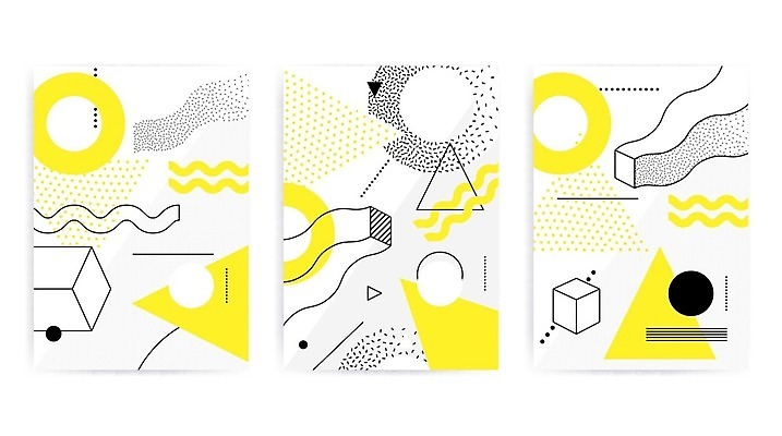 EPS 해외이미지 모양 디자인 포스터 선 백그라운드 패턴 일러스트 추상 사람없음 그래픽 장식 세트 노란색 검은색 흰색 점 원형 기하학 팝 멤피스디자인 해외202004 해외일러스트 도형 컬러 무늬 파일형식 벡터