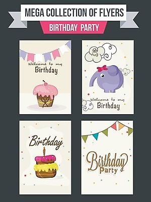 EPS 해외이미지 무료이미지 리본 일러스트 코끼리 기념 이벤트 사람없음 세트 케이크 생일 생일케이크 컵케이크 꽃가루 축하카드 생일축하 생일카드 가랜드 해외202004 해외일러스트 기념일 포유류 디저트 카드_감사 축하 가루 파티용품 파일형식 벡터