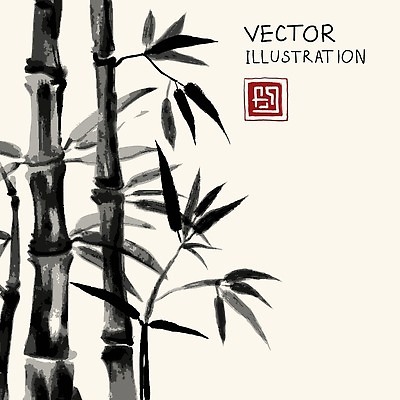 EPS 해외이미지 나무 무료이미지 디자인 아시아 잎 일러스트 수묵화 대나무 해외202004 해외일러스트 식물 나라 미술 파일형식 벡터 무료콘텐츠