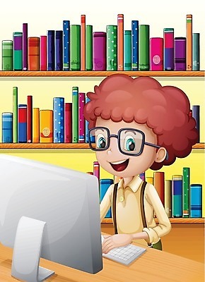 EPS 해외이미지 무료이미지 어린이교육 남자 안경 어린이 일러스트 한명 앉기 소년 상반신 컴퓨터 도서관 해외202004 해외일러스트 1 잡화 교육 모션 사람 전자제품 파일형식 벡터