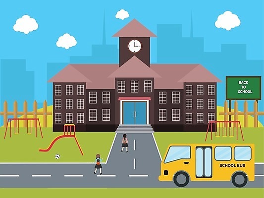 EPS 해외이미지 전신 무료이미지 학생 여자 어린이교육 교육 도로 어린이 일러스트 학교 두명 놀이기구 스쿨버스 등교 소녀만 해외202004 해외일러스트 길 교통시설 버스 사람 등하교 여자만 어린이만 파일형식 벡터