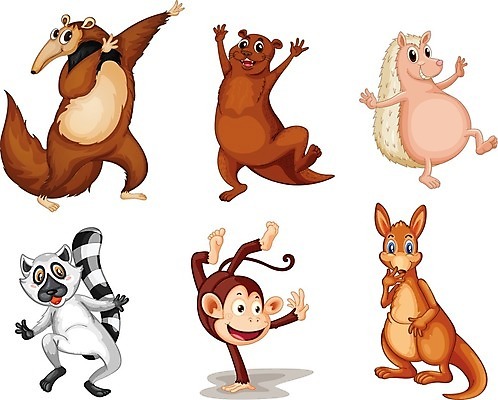 EPS 해외이미지 클립아트 동물 무료이미지 동물캐릭터 포즈 여러마리 일러스트 포유류 사람없음 세트 원숭이 캥거루 고슴도치 개미핥기 비버 여우원숭이 해외202004 해외일러스트 일러캐릭터 캐릭터 다수 파일형식 벡터