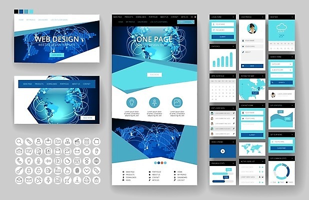 EPS 해외이미지 템플릿 디자인 지도 인터넷 일러스트 비즈니스 통신 모바일 사람없음 그래픽 파란색 세트 세계 지구본 웹 플랫 메뉴 레이아웃 페이지 UI 인터페이스 해외202004 해외일러스트 컬러 파일형식 벡터