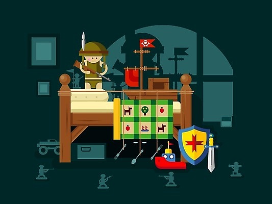 EPS 해외이미지 캐릭터 라이프스타일 디자인 남자 무기 어린이 포크 일러스트 베개 놀이 실내 그림자 한명 사람 소년 목재 장난감 어둠 침실 방 게임 침대 깃발 플랫 칼 야간 헬멧 아래 사냥 방패 병정 몬스터 소년한명만 해외202004 해외일러스트 일러캐릭터 자연요소 나무 1 식기 가구 재료 침구 내부 생활 보호장비 방향 위치 남자한명만 소년만 파일형식 벡터