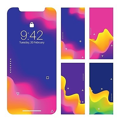 EPS 해외이미지 무료이미지 디자인 백그라운드 일러스트 모바일 사람없음 스마트폰 세트 컬러풀 스크린 UI 해외202004 해외일러스트 컬러 핸드폰 스마트기기 파일형식 벡터