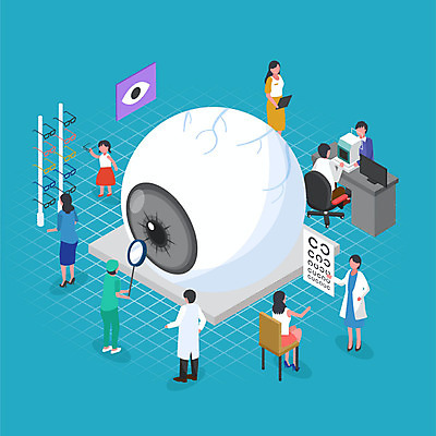 전신 여자 남자 안경 어린이 일러스트 의학 사람 소녀 여러명 성인 파란색 진료 의사 눈동자 검사_조사 안과 아이소메트릭 시력검사 안경점 안구모형 보건의날 국내일러스트 AI파일 잡화 컬러 다수 병원 모형 상점 의료진 눈_신체부위 파일형식 벡터 법정기념일