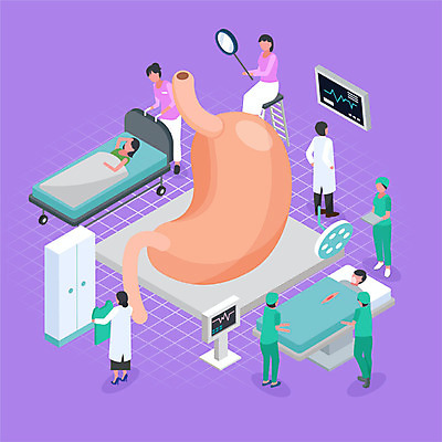 전신 여자 남자 일러스트 의학 병원 사람 여러명 성인 보라색 환자 간호사 의료진 의사 수술 맥박 수술실 위장 아이소메트릭 내시경 병원침대 국내일러스트 AI파일 직업 컬러 다수 치료 침대 장기_의학 파일형식 벡터