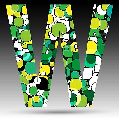 EPS 해외이미지 알파벳 일러스트 텍스트 대문자 사람없음 그래픽 초록색 물방울무늬 W 해외202004 해외일러스트 영어 컬러 무늬 파일형식 벡터