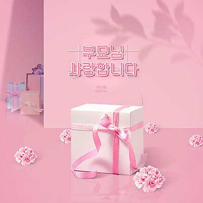 PSD 편집이미지 리본 분홍색 선물 사람없음 선물상자 상자 어버이날 카네이션 감사 네온 가정의달 이미지편집 기념일 꽃 감정 컬러 5월 파일형식