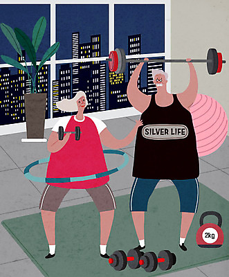 전신 여자 할아버지 노년 남자 할머니 일러스트 건강 들기 사람 두명 실버라이프 운동 노부부 헬스 아령 헬스장 짐볼 역기 즐거움 훌라후프 노인만 국내일러스트 AI파일 라이프스타일 부부 감정 모션 성인 성인만 파일형식 벡터