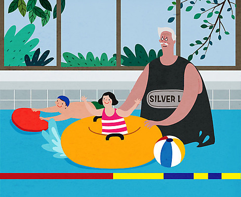 여자 할아버지 노년 남자 어린이 하늘색 일러스트 손녀 수영장 사람 소녀 소년 상반신 세명 실버라이프 노부부 수영 잡기 손주 튜브 킥판 실내수영장 국내일러스트 AI파일 라이프스타일 부부 가족 모션 실내 성인 파란색 수상스포츠 수영용품 파일형식 벡터