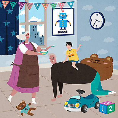 여자 할아버지 남자 할머니 어린이 인형 엎드리기 일러스트 자동차 놀이 손녀 서기 들기 사람 소년 책 세명 실버라이프 장난감 노부부 식사 놀이방 손주 국내일러스트 AI파일 라이프스타일 부부 노년 육상교통 가족 모션 파일형식 벡터