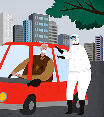 할아버지 노년 남자 일러스트 자동차 서기 사람 상반신 성인 두명 실버라이프 진료 검사_조사 차안 전염병 남자만 코로나바이러스 드라이브스루 방역복 선별진료소 델타변이바이러스 PCR검사 국내일러스트 AI파일 라이프스타일 옷 육상교통 의학 모션 바이러스 질병 방역 파일형식 벡터