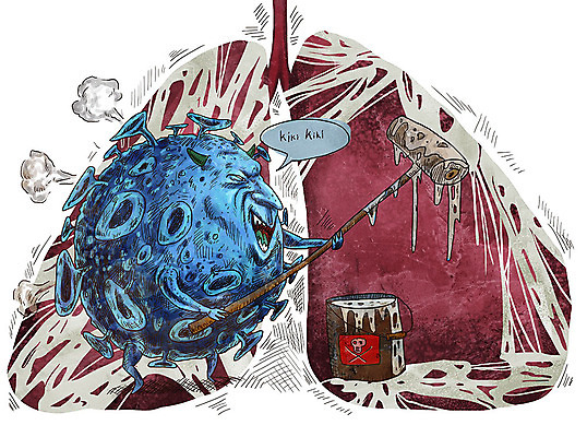 PSD 일러스트 웃음 사람 사람없음 색칠 페인트칠 허파 바이러스 질병 감기 사회이슈 페인트통 감염 전염 롤러 페인트롤러 몬스터 인플루엔자 코로나바이러스 델타변이바이러스 국내일러스트 컨셉 의학 페인팅 통 표정 페인트 호흡기관 파일형식