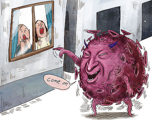 PSD 여자 남자 일러스트 웃음 사람 손짓 성인 두명 야외활동 놀람 바이러스 질병 유혹 감기 사회이슈 전염 안전수칙 몬스터 인플루엔자 성인만 코로나바이러스 델타변이바이러스 국내일러스트 감정 컨셉 의학 모션 표정 안전 감염 파일형식