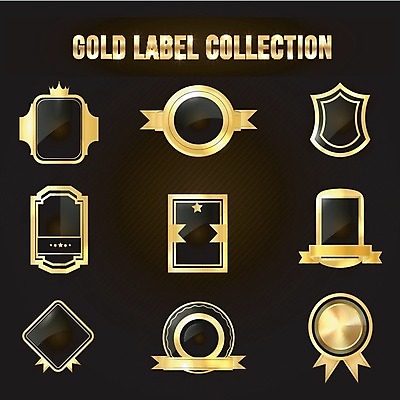 EPS 해외이미지 무료이미지 디자인 리본 일러스트 사람없음 세트 라벨 검은색 금색 엘리먼트 해외202004 해외일러스트 컬러 프레임 파일형식 벡터 무료콘텐츠