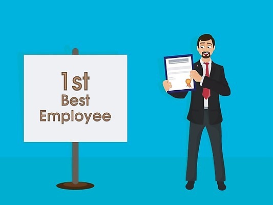 EPS 해외이미지 전신 무료이미지 응시 남자 일러스트 한명 미소 들기 성인 파란색 기쁨 비즈니스맨 상패 우수사원 성인남자한명만 해외202004 해외일러스트 1 시선 감정 컬러 비즈니스 모션 표정 사람 직장인 상_우승 남자한명만 성인남자만 파일형식 벡터 무료콘텐츠