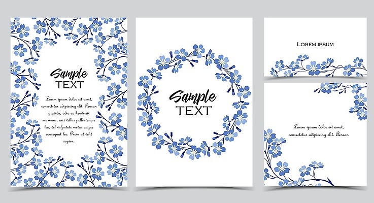 EPS 해외이미지 무료이미지 디자인 꽃 백그라운드 일러스트 프레임 사람없음 파란색 세트 프레임일러스트 해외202004 해외일러스트 식물 컬러 파일형식 벡터