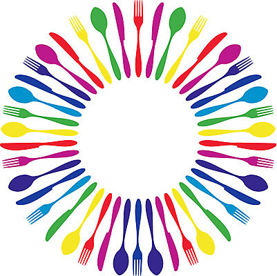 EPS 해외이미지 무료이미지 디자인 포크 일러스트 사람없음 컬러풀 숟가락 원형 나이프 해외202004 해외일러스트 도형 식기 컬러 수저 칼 파일형식 벡터