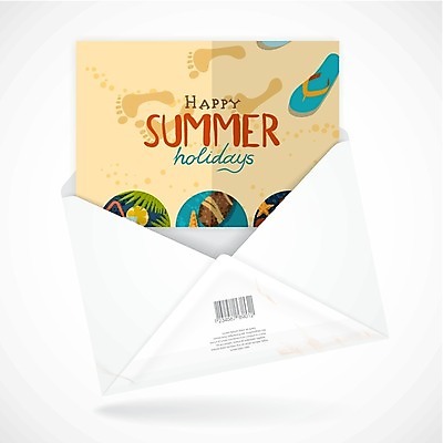 EPS 해외이미지 무료이미지 디자인 일러스트 편지봉투 사람없음 여름 여름휴가 바캉스 모래사장 쪼리 발자국 바코드 초대장 해외202004 해외일러스트 계절 바다 자국 휴가 봉투 카드_감사 샌들 편지 파일형식 벡터 무료콘텐츠 여름_계절