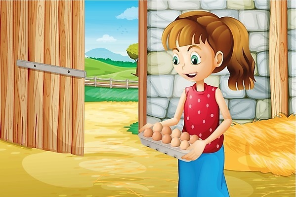 EPS 해외이미지 나무 식물 여자 어린이 잎 일러스트 자연 실내 한명 들기 사람 야외 농작물 농가 농장 농경지 계란 농부 그림 계란판 외양간 밭일 소녀한명만 해외202004 해외일러스트 직업 1 농업 모션 내부 알 생태계 여자한명만 소녀만 파일형식 벡터