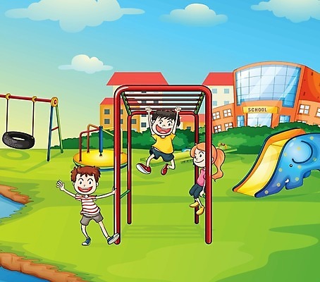 EPS 해외이미지 전신 무료이미지 여자 어린이교육 남자 어린이 일러스트 학교 매달리기 웃음 앉기 소년 세명 잡기 놀이기구 놀이터 철봉 어린이만 해외202004 해외일러스트 교육 모션 놀이 표정 사람 파일형식 벡터