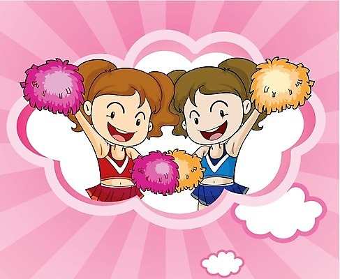 EPS 해외이미지 무료이미지 여자 어린이 분홍색 일러스트 응원 들기 소녀 두명 줄무늬 응원용품 치어리더 소녀만 해외202004 해외일러스트 컬러 무늬 모션 사람 오브젝트 여자만 어린이만 파일형식 벡터 무료콘텐츠