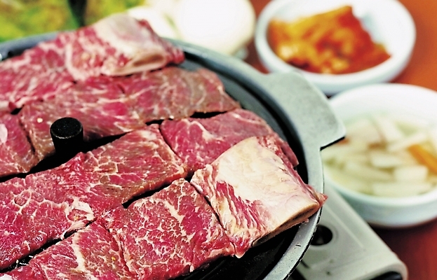 포토 JPG 스튜디오촬영 접시 식탁 반찬 사람없음 아웃포커스 소고기 버너 갈비 불판 갈비구이 소갈비 솥뚜껑 국내포토 식기 음식 탁자 촬영기법 실내 육류 구이 파일형식