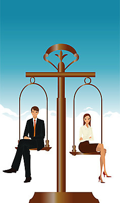 EPS 라이프스타일 여자 남자 일러스트 비즈니스 저울 사람 20대 두명 30대 비즈니스라이프 비즈니스맨 비즈니스우먼 전통의상 양팔저울 평등 성인만 국내일러스트 전통 컨셉 청년 생활 장년 직장인 파일형식 벡터