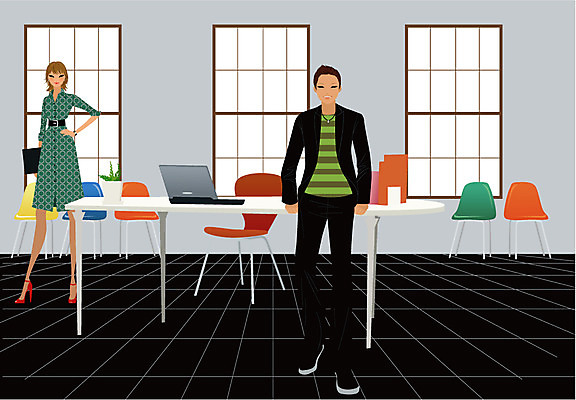 EPS 라이프스타일 여자 남자 의자 일러스트 비즈니스 창문 탁자 실내 사람 20대 두명 30대 비즈니스라이프 노트북 비즈니스맨 비즈니스우먼 전통의상 동료 회의실 성인만 국내일러스트 전통 가구 관계 청년 내부 생활 장년 전자제품 직장인 파일형식 벡터