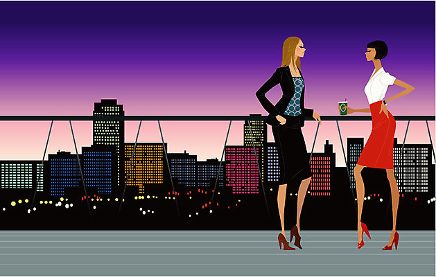 EPS 라이프스타일 여자 야경 일러스트 비즈니스 하늘 휴식 대화 사람 정장 빌딩 20대 야외 두명 건물 30대 비즈니스라이프 빛 도시 비즈니스우먼 옥상 동료 여자만 성인여자만 성인만 국내일러스트 건축물 옷 컨셉 관계 말하기 청년 생활 장년 직장인 야간 파일형식 벡터 풍경_경치