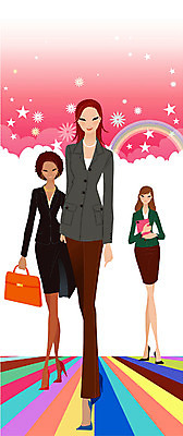 EPS 라이프스타일 여자 별 무지개 일러스트 비즈니스 사람 세명 비즈니스라이프 비즈니스우먼 여자만 국내일러스트 자연요소 생활 직장인 파일형식 벡터