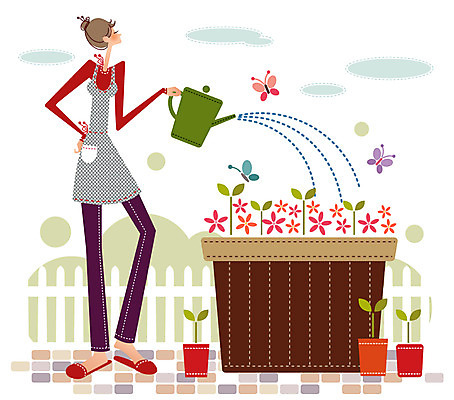 EPS 주간 우먼라이프 라이프스타일 웰빙 여자 꽃 화분 나비 일러스트 한명 사람 20대 성인 야외 30대 울타리 장미 정원 물뿌리개 물주기 여자만 여자한명만 성인여자만 성인만 국내일러스트 자연요소 식물 1 곤충 모션 청년 생활 장년 담장 파일형식 벡터