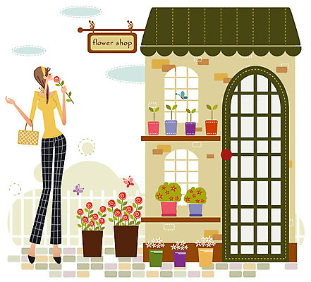 EPS 주간 우먼라이프 라이프스타일 여자 꽃 화분 일러스트 한명 사람 20대 성인 야외 30대 쇼핑 장미 상점 꽃집 여자만 여자한명만 성인여자만 성인만 국내일러스트 자연요소 식물 1 청년 생활 장년 파일형식 벡터