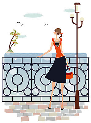 EPS 주간 우먼라이프 라이프스타일 공공시설 여자 바다 여행 가로등 일러스트 갈매기 휴가 휴식 한명 사람 20대 성인 야외 30대 울타리 야자수 여자만 여자한명만 성인여자만 성인만 국내일러스트 자연요소 나무 1 컨셉 조류 청년 생활 장년 담장 시설 파일형식 벡터