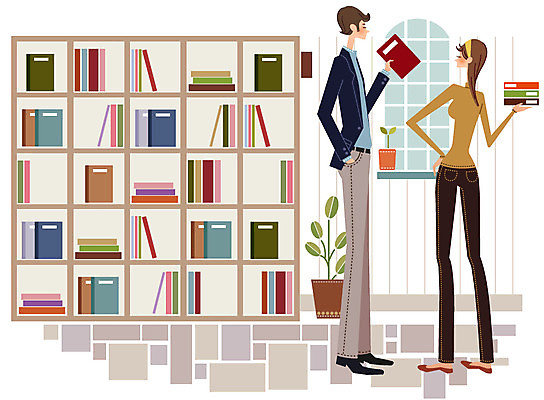 EPS 라이프스타일 커플 여자 남자 화분 일러스트 휴식 책장 실내 사람 20대 취미 두명 라이프 책 30대 독서 성인만 국내일러스트 가구 컨셉 관계 청년 내부 생활 장년 파일형식 벡터