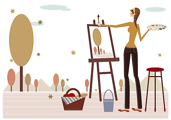 EPS 주간 나무 우먼라이프 라이프스타일 여자 음식 의자 일러스트 휴식 한명 사람 20대 성인 취미 야외 라이프 30대 소풍 바구니 붓 그리기 팔레트 물통 이젤 그림 여자만 여자한명만 성인여자만 성인만 국내일러스트 자연요소 식물 1 가구 컨셉 모션 청년 생활 장년 야외활동 미술도구 파일형식 벡터