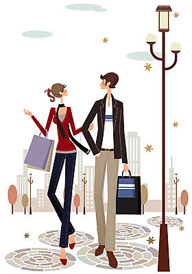 EPS 주간 라이프스타일 커플 공공시설 여자 남자 가로등 데이트 일러스트 거리 사람 빌딩 20대 야외 두명 30대 쇼핑 쇼핑백 성인만 국내일러스트 자연요소 가방 관계 청년 건물 생활 장년 시설 파일형식 벡터