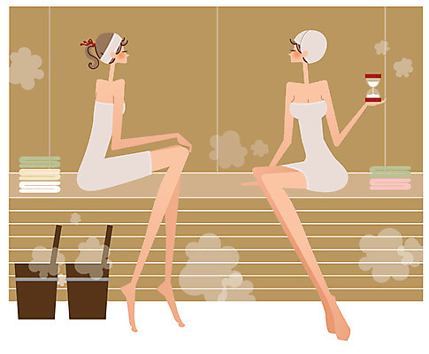 EPS 우먼라이프 라이프스타일 여자 일러스트 실내 사람 20대 두명 30대 수건 뷰티 목욕 모래시계 사우나 여자만 성인여자만 성인만 국내일러스트 모래 시계 청년 내부 생활 장년 위생용품 청결 파일형식 벡터