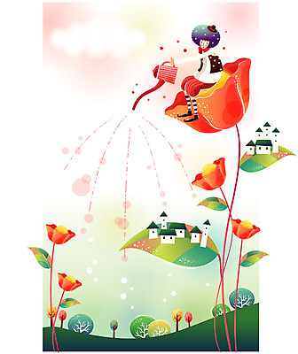 EPS 주간 나무 구름 남자 꽃 일러스트 상상 청소년 주택 요정 한명 사람 소년 야외 10대 판타지 물뿌리개 상상캐릭터 환상 남자만 남자한명만 십대만 십대남자만 십대남자한명만 국내일러스트 일러캐릭터 자연요소 식물 캐릭터 1 어린이 컨셉 건물 파일형식 벡터