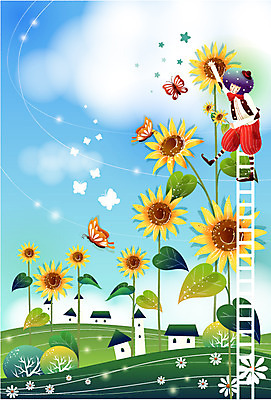 EPS 주간 남자 꽃 나비 일러스트 사다리 상상 청소년 해바라기 주택 요정 한명 사람 소년 야외 10대 판타지 상상캐릭터 환상 남자만 남자한명만 십대만 십대남자만 십대남자한명만 국내일러스트 일러캐릭터 자연요소 식물 캐릭터 1 어린이 곤충 컨셉 건물 도구 파일형식 벡터