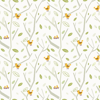 EPS 나무 동물 척추동물 문양 백그라운드 무늬 패턴 일러스트 조류 나뭇잎 사람없음 나뭇가지 둥지 숲 참새 팬시패턴 국내일러스트 식물 잎 파일형식 벡터